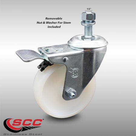 Service Caster 4 Inch SS Nylon Wheel Swivel 1/2 Inch Threaded Stem Caster with Total Lock Brake SCC-SSTSTTL20S414-NYS-121315